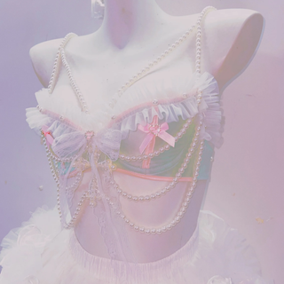 Bowknot beaded ruffle v neck ruched top