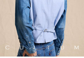 [CULTUM] Lyocell Blend Washed Denim Spliced Vest