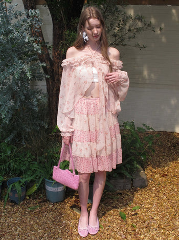 [NECY] Romance Floral Patchwork Midi Skirt