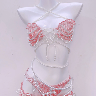 Halter bowknot 3 piece ruffle beaded ruched mini skirt set