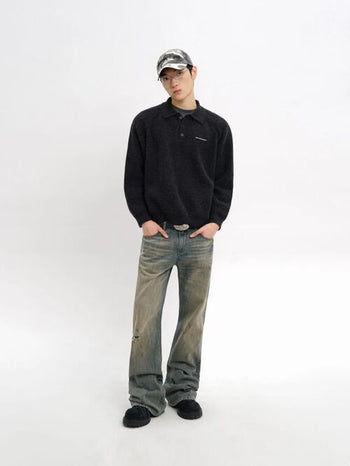 [MASONPRINCE] Wool Textured Mosaic Polo Collar Sweater