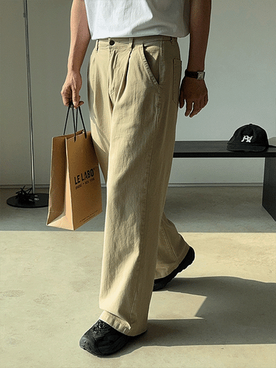 Miel One-Pleat Wide Cotton Pants