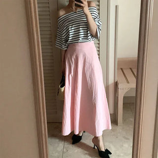Pintuck flared long skirt