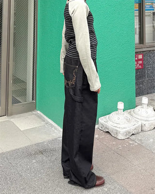 Brown stitch denim pants