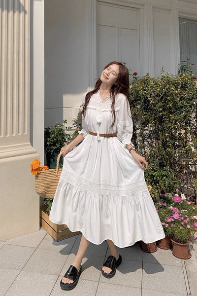 French puff sleeve slim fit dress