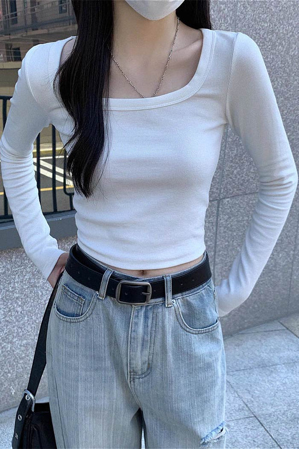 niche square collar long sleeve top