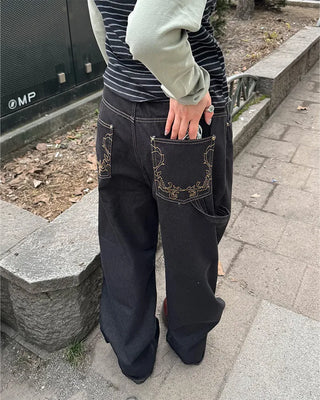 Brown stitch denim pants