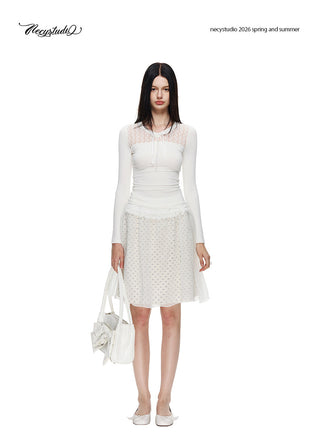 [NECY] Pure Floral Lace Ribbon Slim Top