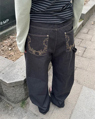 Brown stitch denim pants