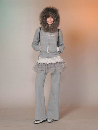 [Moromoro2] Fur Collar Hoodie & Flare Sweatpants  Set