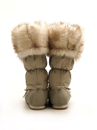 [Moromoro2] Furry Ball Patchwork Leather Boxing  Boots