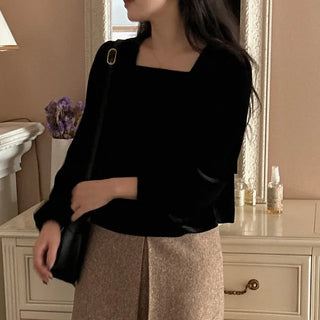 Velvet square blouse