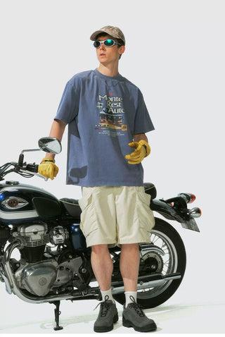 [Monterest] Washed Cotton Racing Print T-Shirt