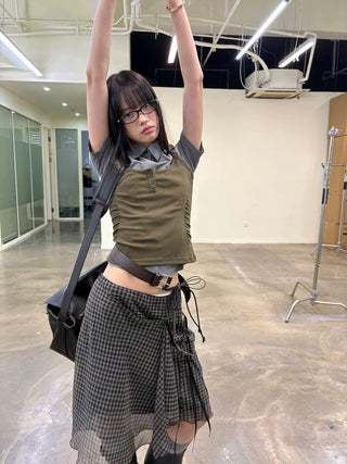 [NeverSeez] Ribbed Button-Front Cami Top