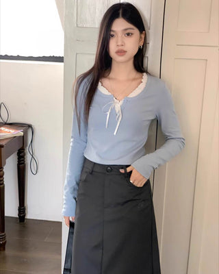 V-neck thickened velvet long sleeve top