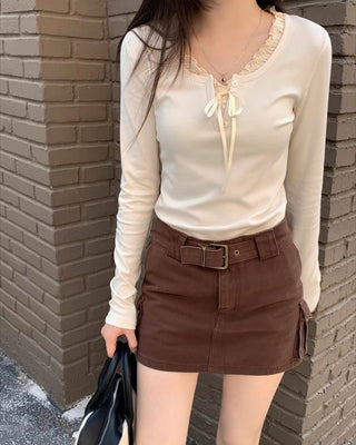 V-neck thickened velvet long sleeve top