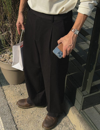 Hidden Elastic Waist Fleece-Lined Wide Slacks (3 colors, M~XL)