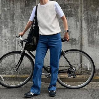 Wide-leg long denim pants