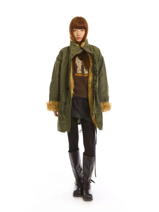 [NeverSeez] Fur Collar Oversized Parka Coat