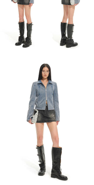 [NOTAWEAR] Washed Knit Moto Jacket