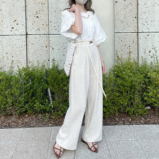 Belted linen slacks