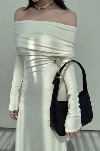 pleated off-shoulder dress