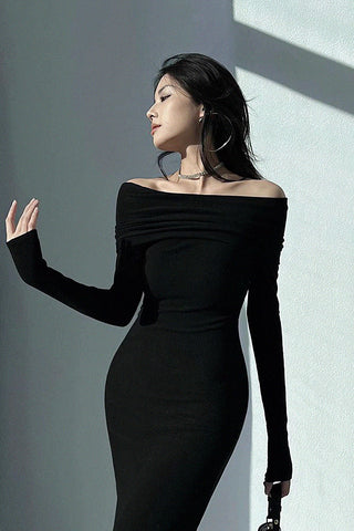 pleated off-shoulder dress