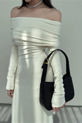 pleated off-shoulder dress