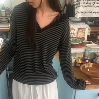 Striped hooded T-shirt