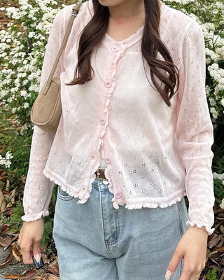 See-through perforated cardigan