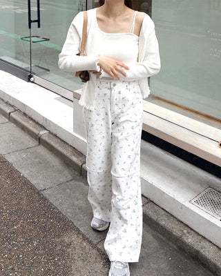 Flower pattern cotton pants