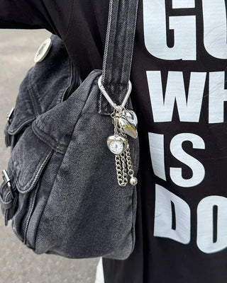 2-Pocket Denim Shoulder Bag