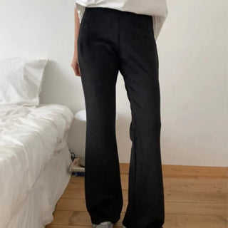 Fleece-lined ribbed bootcut elastic waist slacks (3c)