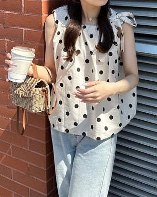 Halter neck polka dot blouse