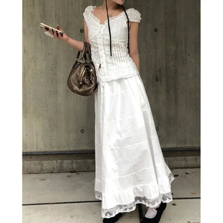 Frilled lace long skirt