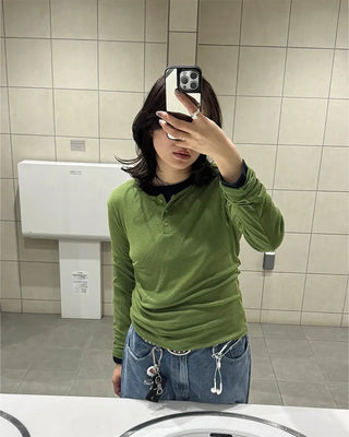 Henley neck layered T-shirt
