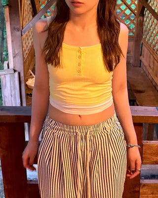 Layered button sleeveless top with built-in cups
