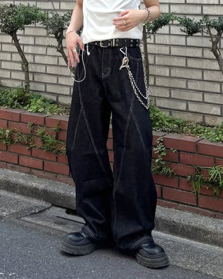 Curved stitch wide denim