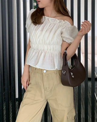 Beige pocket cotton wide-leg pants