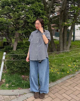 Seersucker check short-sleeved shirt