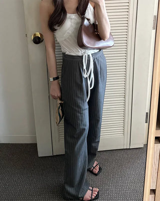 Layered pinstripe slacks