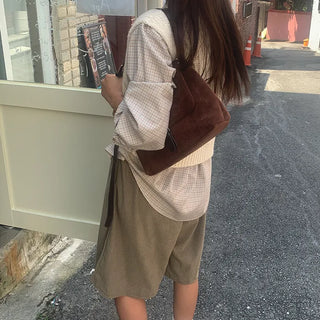Corduroy elastic waist shorts