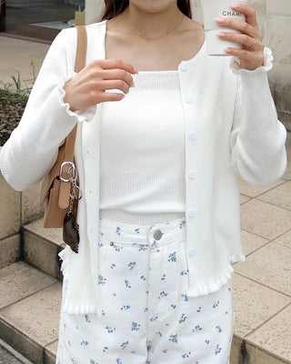 Knit frill camisole & cardigan set