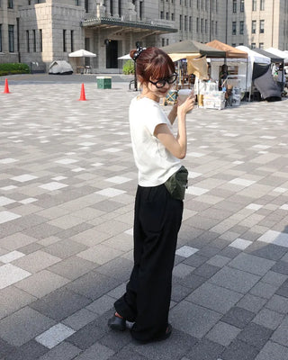 String Point Wide Easy Pants