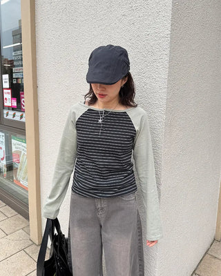 Striped Henley Neck Long T-Shirt
