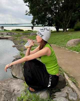 Deep neck ribbed tank top