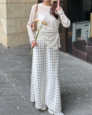 Polka Dot Satin Long Skirt