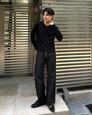 Button-fly wide-leg denim pants