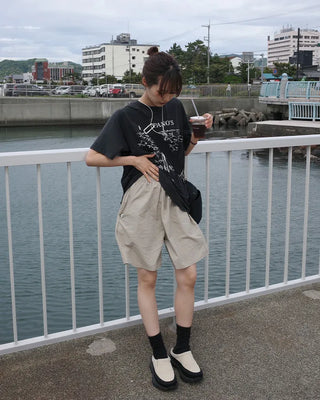 Nylon shorts with string waistband