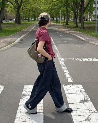 Rolled-up wide-leg denim
